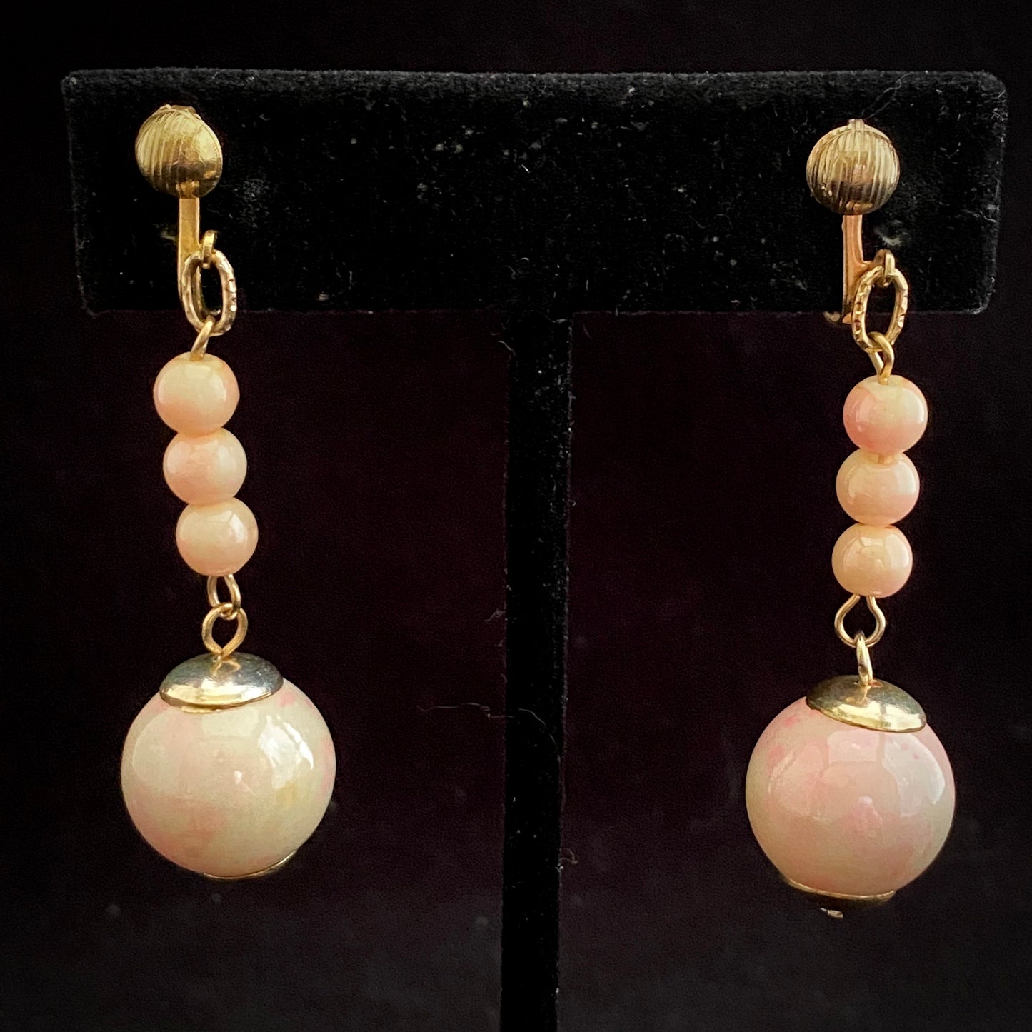 1960s Hong Kong Pink Marbled Bead Earrings