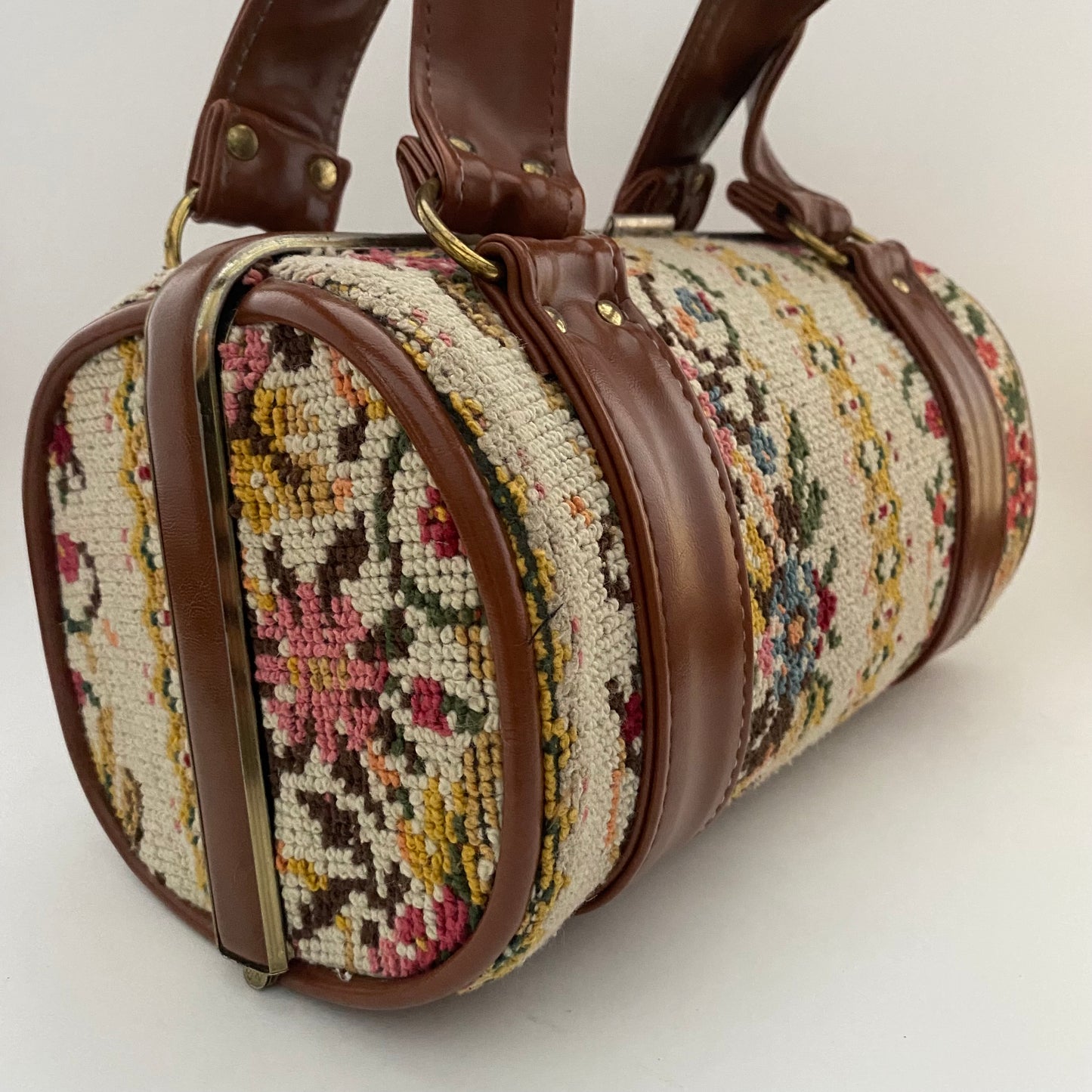 Late 60s/ Early 70s Needlepoint Barrel Bag