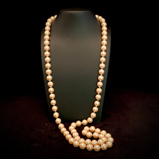 1980s Monet Hand Knotted Faux Pearl Necklace