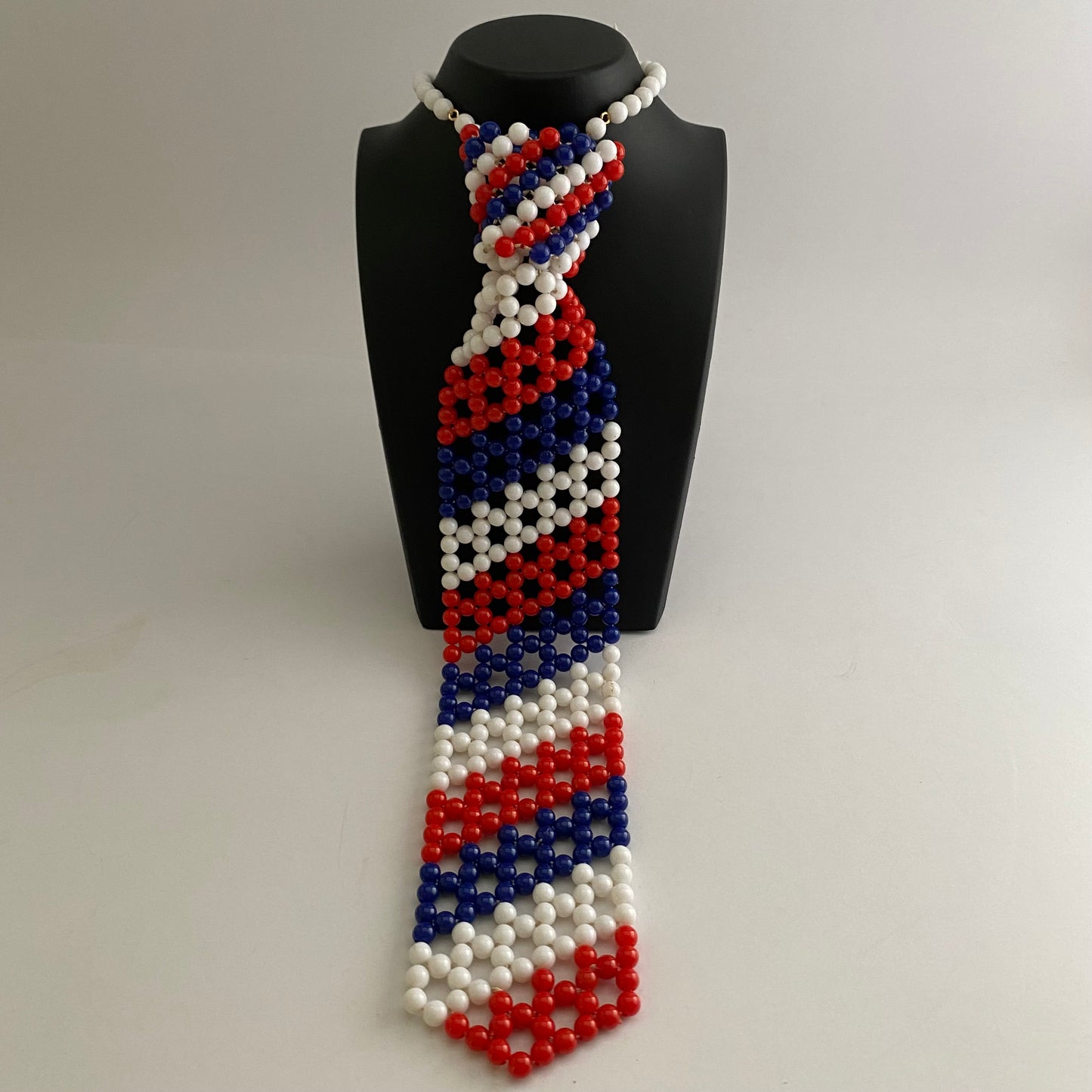 Late 60s/ Early 70s Red, White & Blue Beaded Necktie Necklace