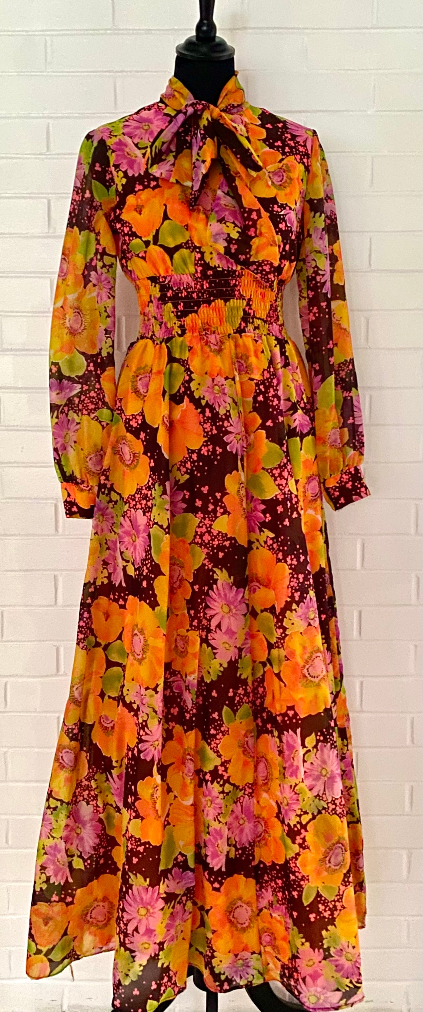 Late 60s/ Early 70s Flowered Maxi Dress