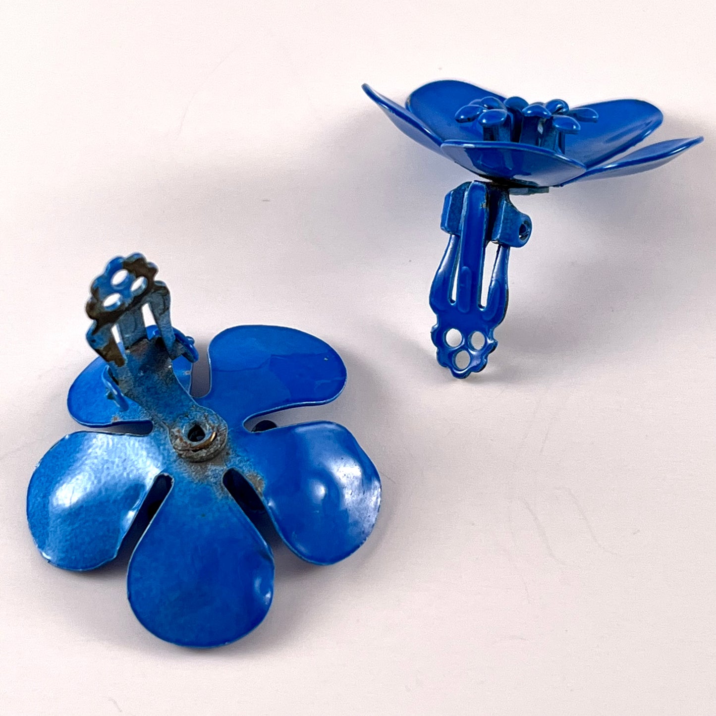 Late 60s/ Early 70s Blue Enamel Flower Earrings