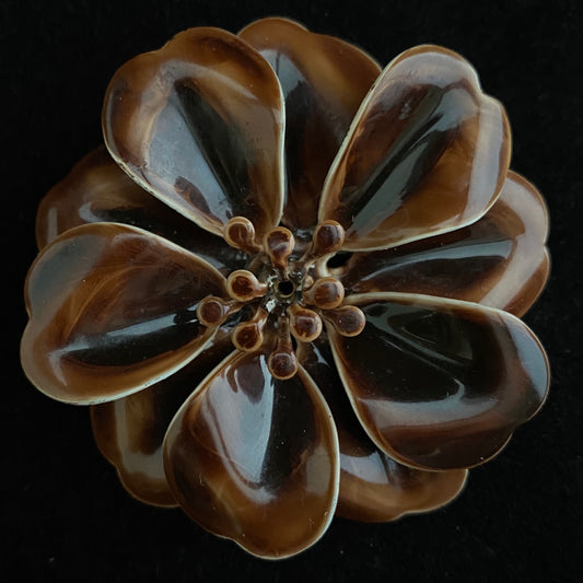 Late 60s/ Early 70s Brown Enamel Flower Brooch - Retro Kandy Vintage