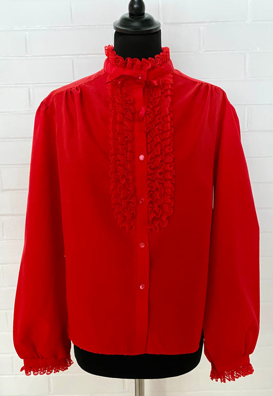 1980s Rhapsody Red Ruffled Blouse