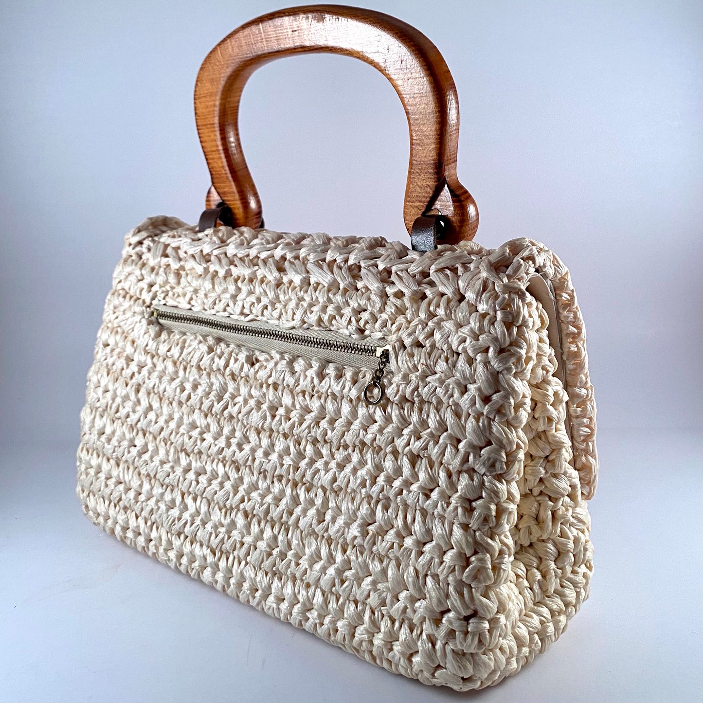 1960s Made In Japan Raffia Straw & Wood Purse