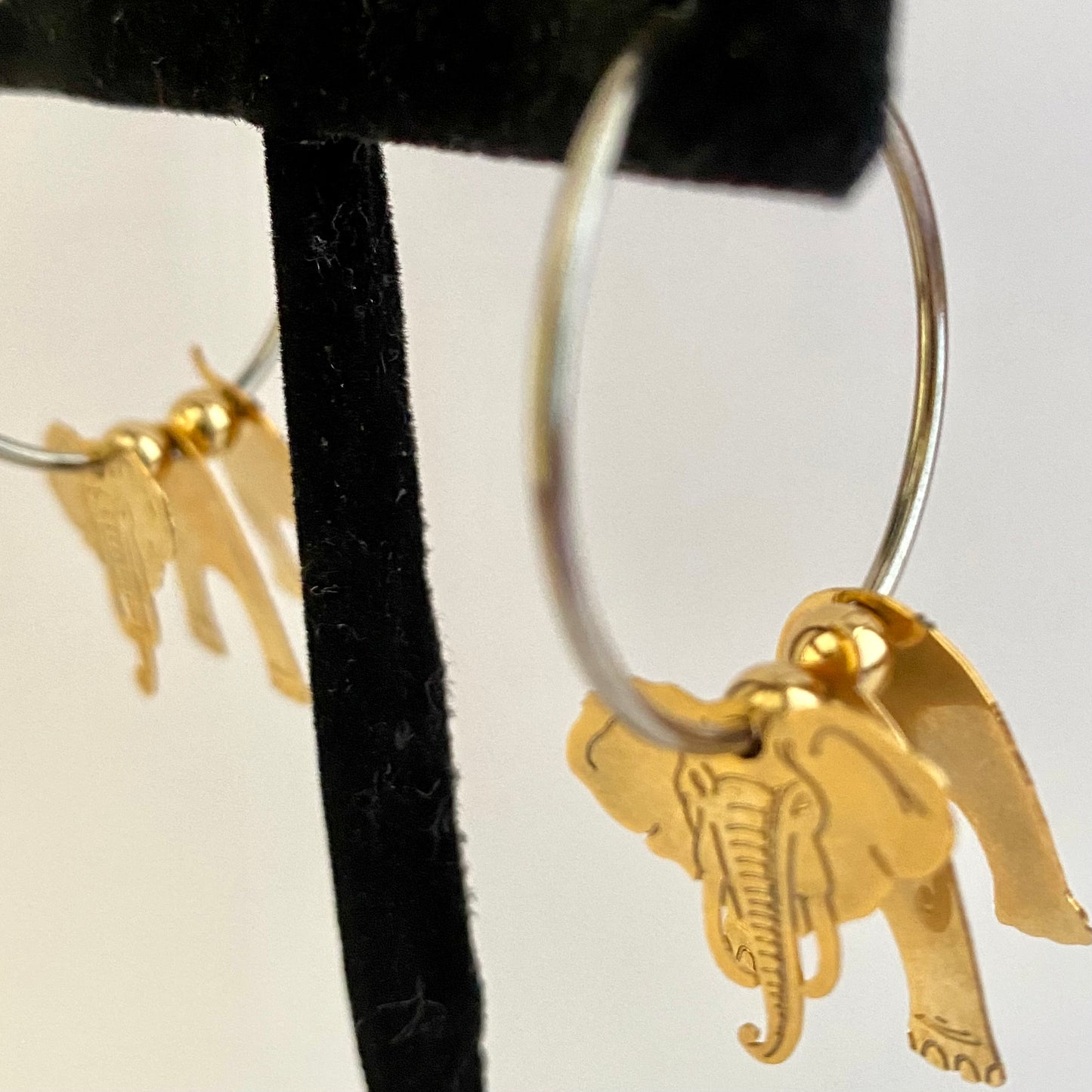 1990s 3-Dimensional Elephant Hoop Earrings