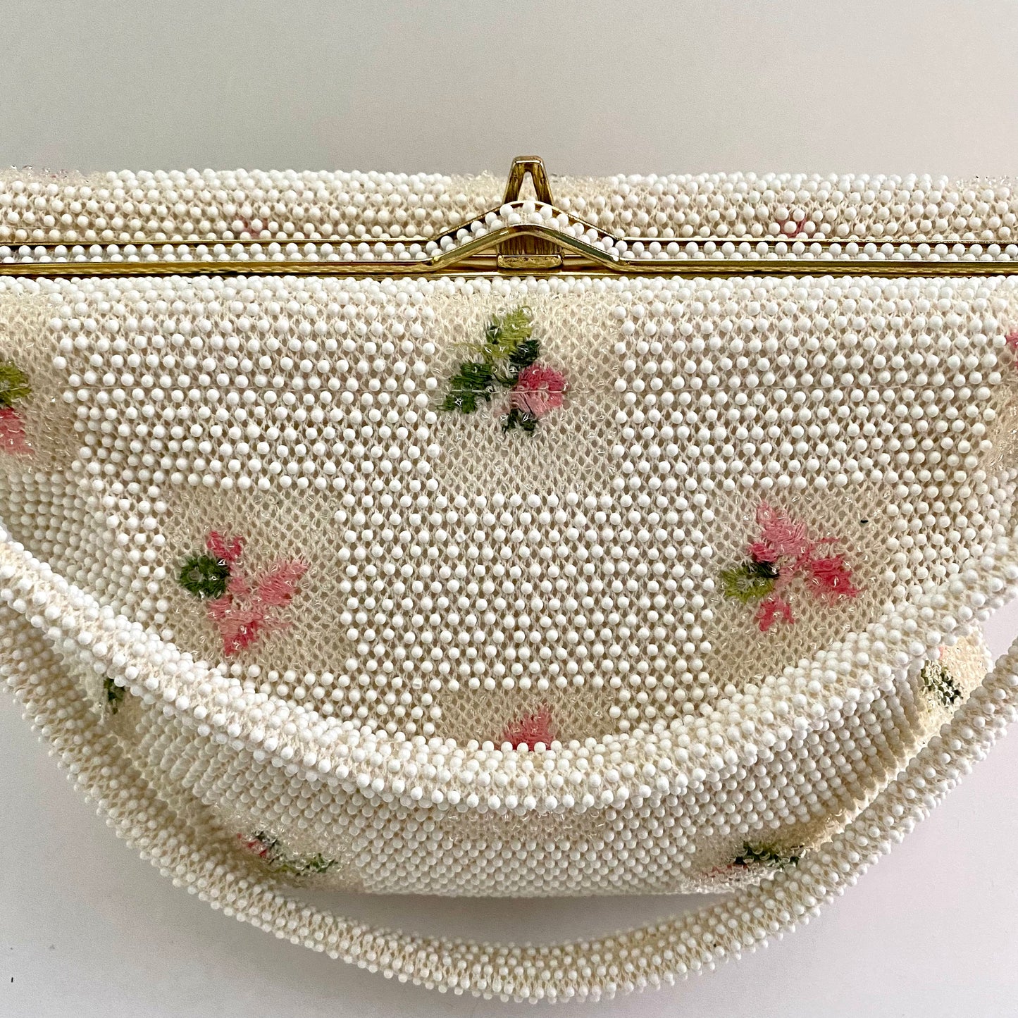 1950s Pink Flower Lumured Handbag