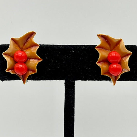 Late 50s/ Early 60s Holly Earrings
