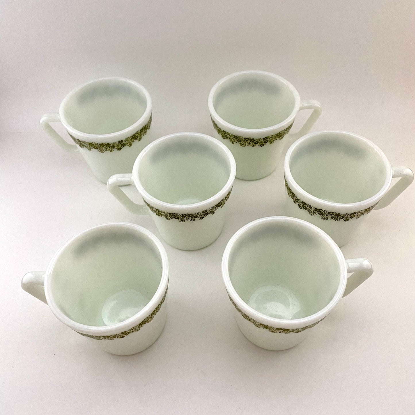 1970s Pyrex Spring Blossom Green Mugs- Set of 6