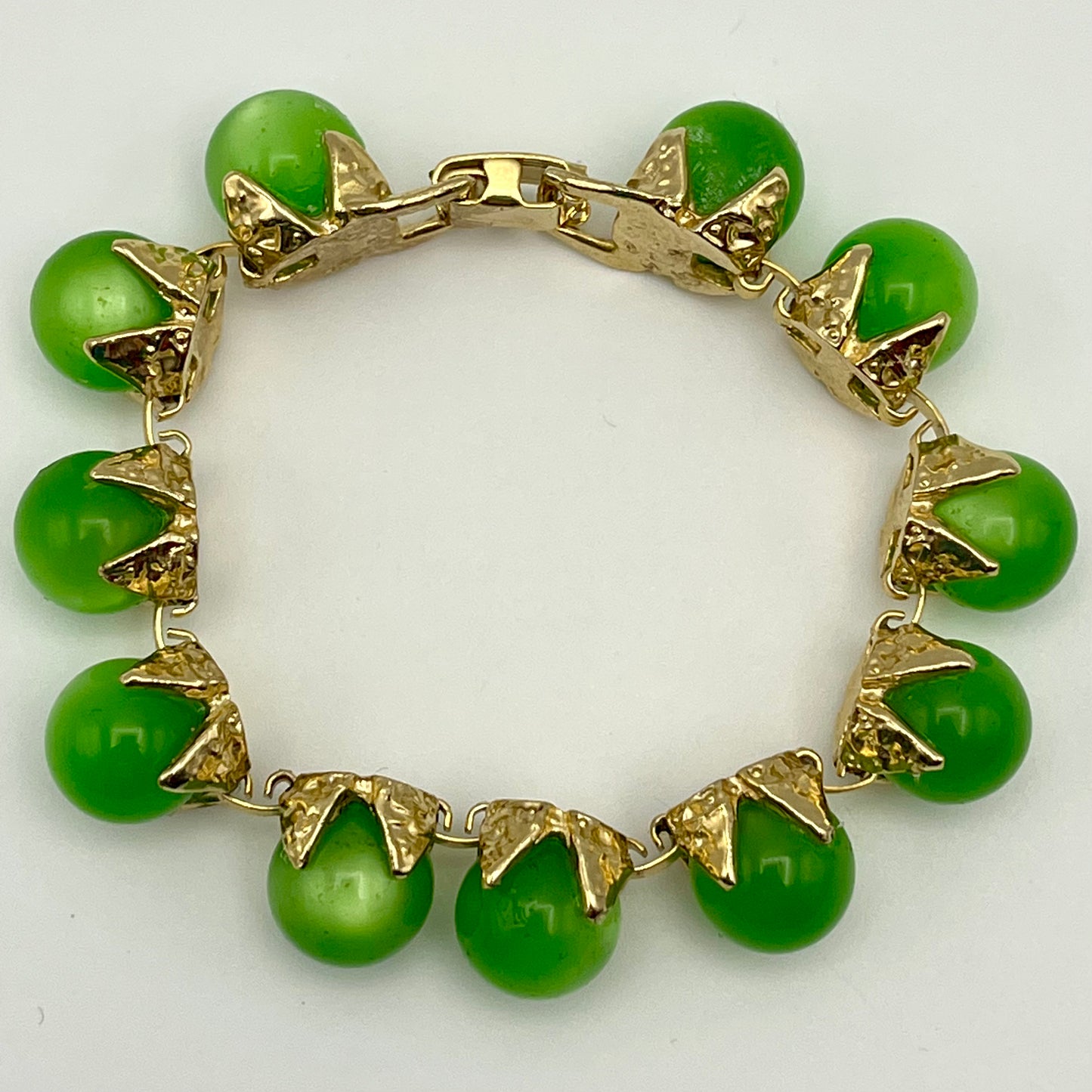 1960s Green Moonglow Bead Bracelet