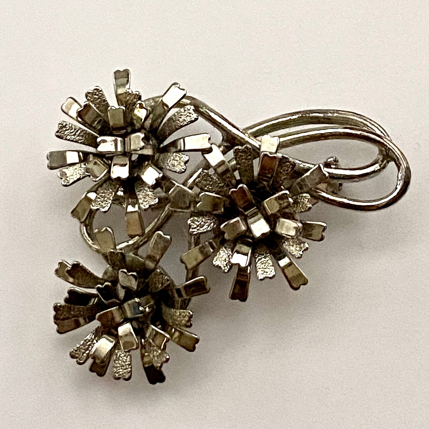 Late 50s/ Early 60s Silver-Tone Abstract Flower Brooch