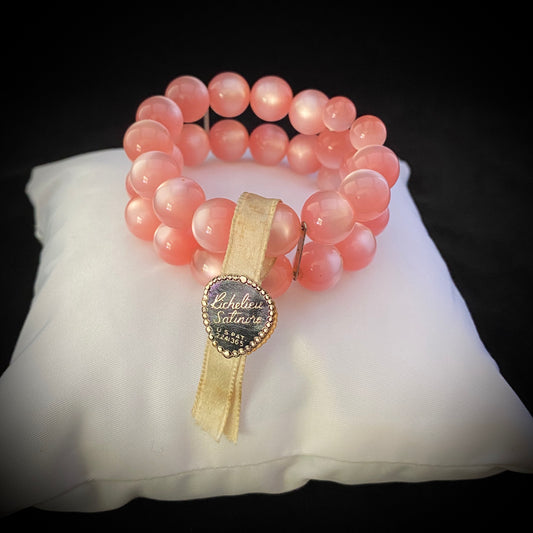 Late 50s/ Early 60s Pink Moonstone Bead Bracelet With Original Tags - Retro Kandy Vintage