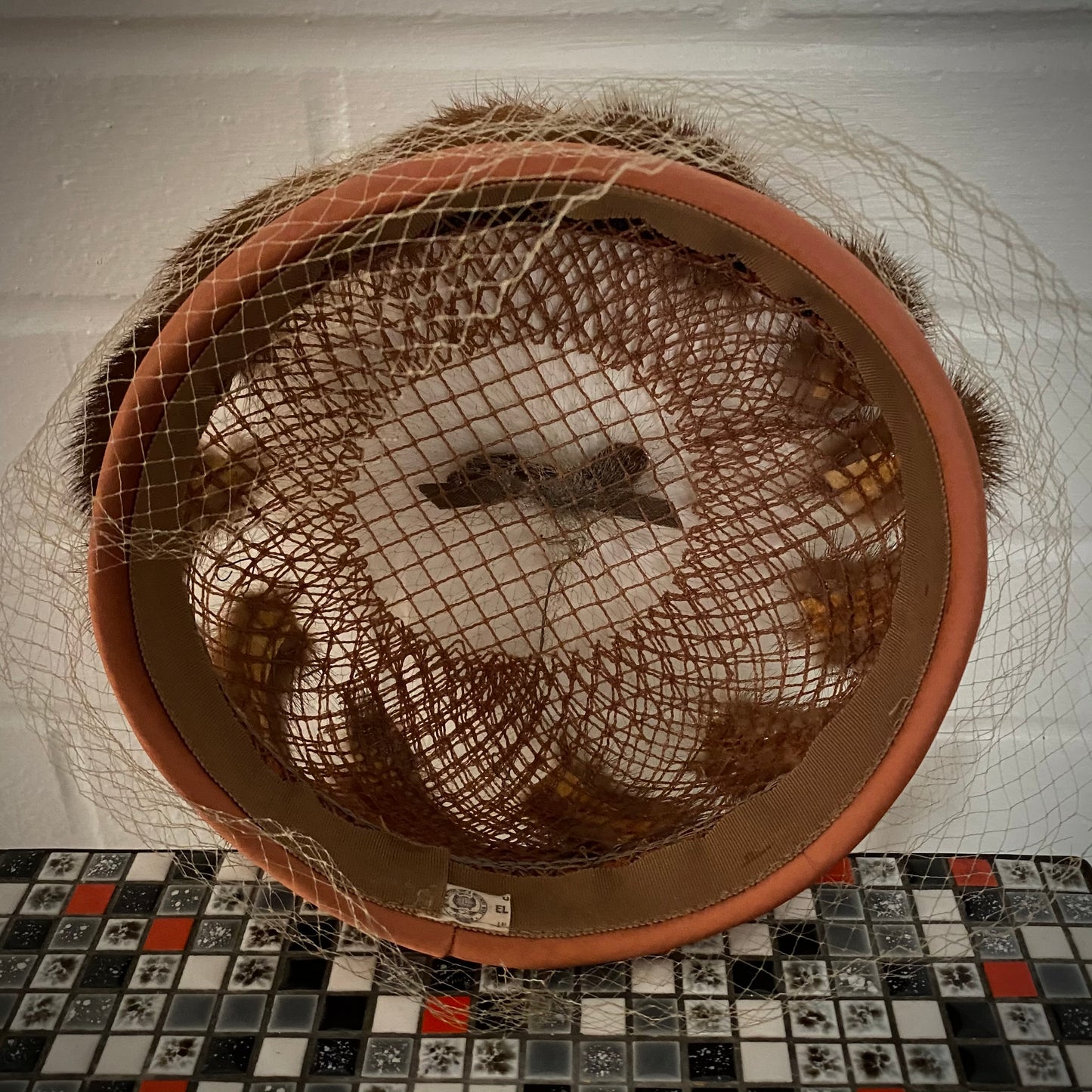 1950s Fur Embellished Pillbox Hat With Veil