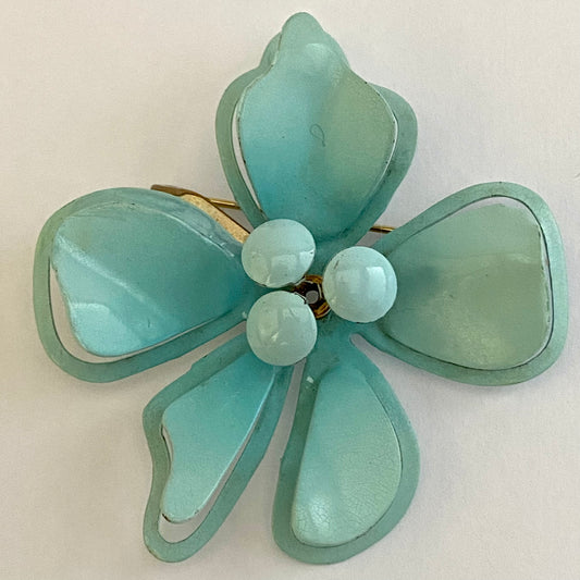 1960s Blue Enamel Flower Brooch