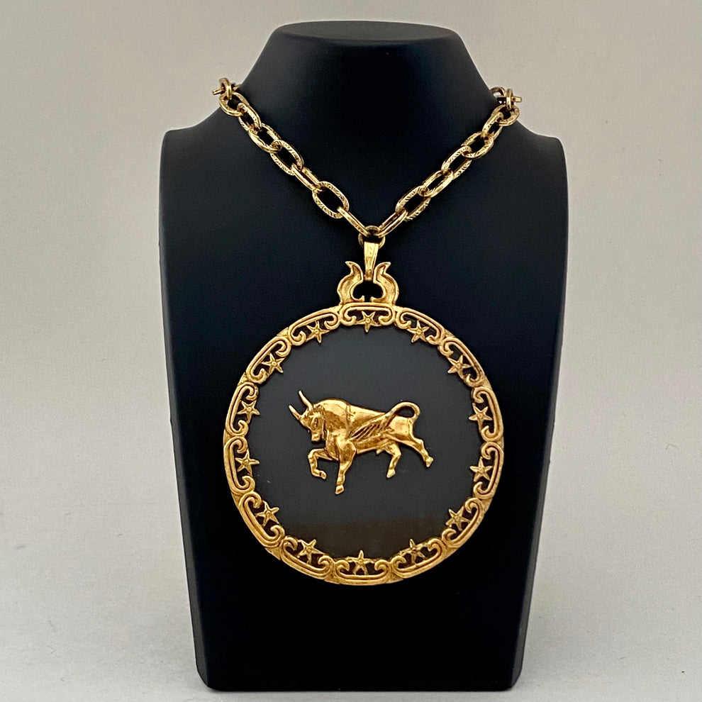 Late 60s/ Early 70s Art Taurus, Zodiac Pendant Necklace With Original ...