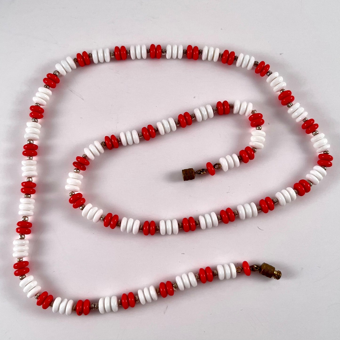 Late 60s/ Early 70s Red & White Glass Bead Necklace & Earring Set