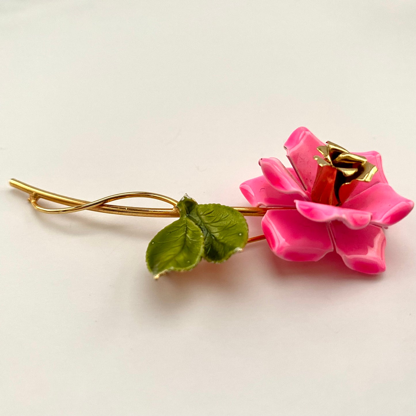 1960s Enamel Rose Brooch