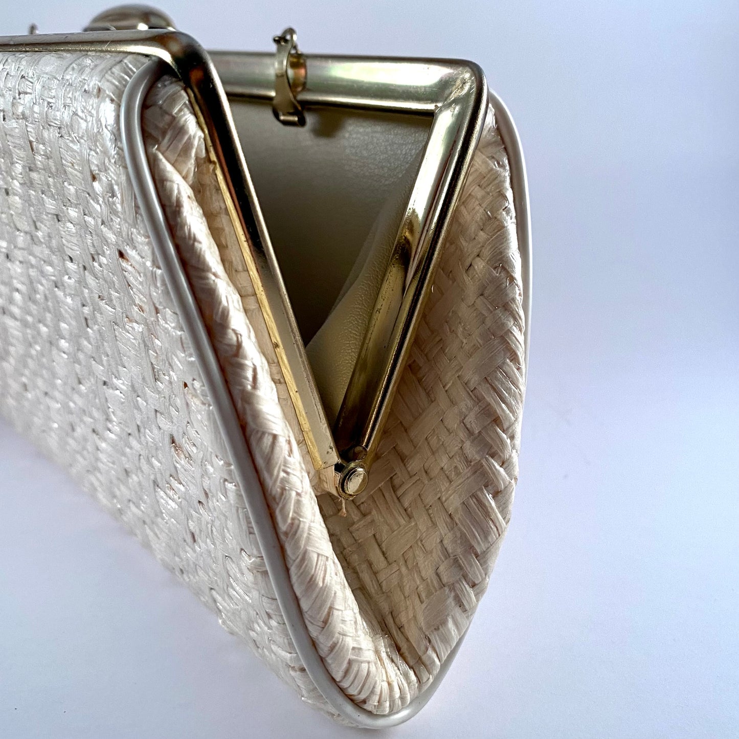 1960s Woven Ivory Clutch With Chain Handle Option