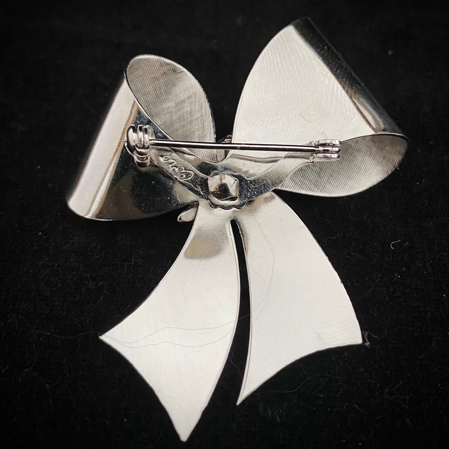 Late 50s/ Early 60s Coro Silver-Tone & Rhinestone Bow Brooch