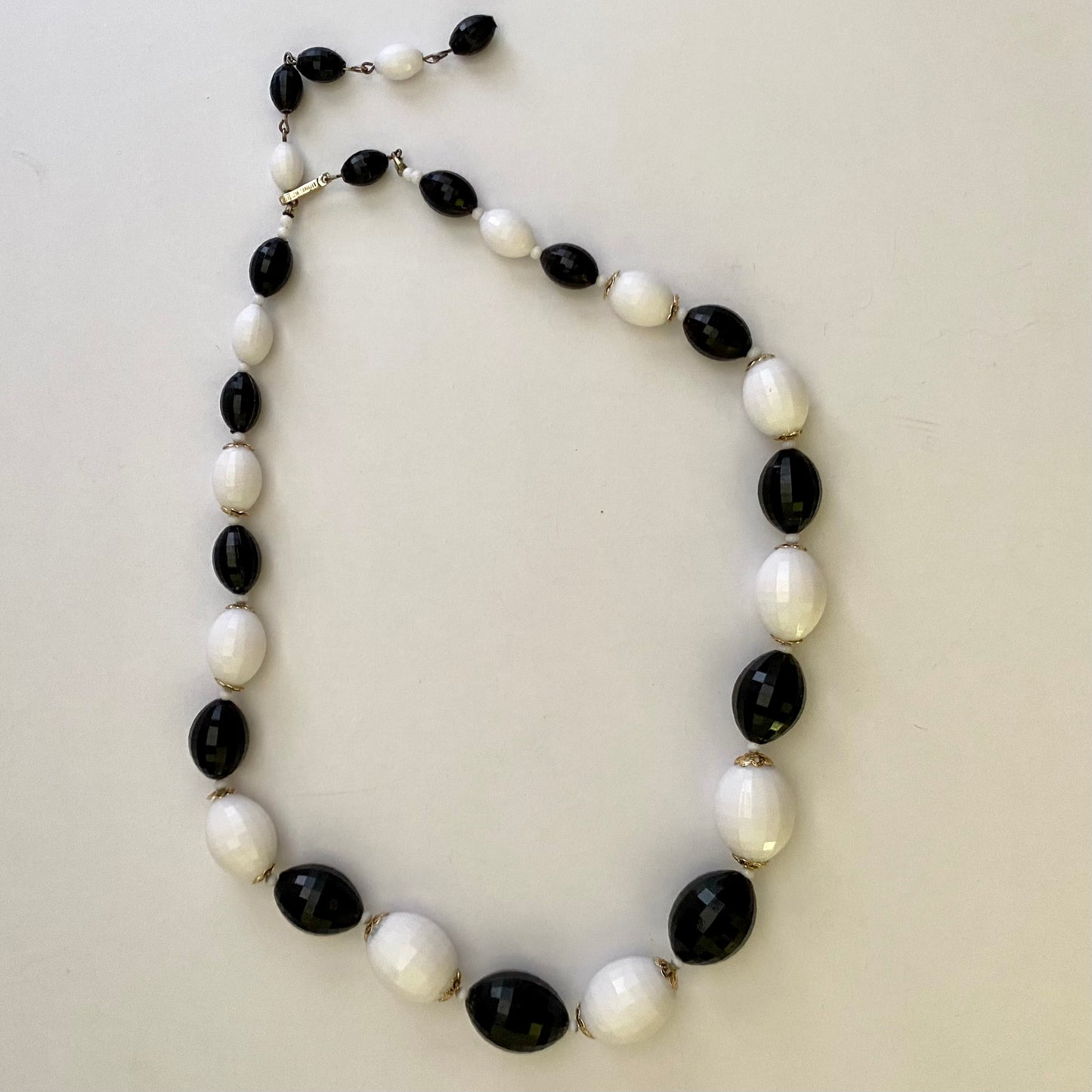 1960s Hong Kong Black & White Oval Bead Necklace