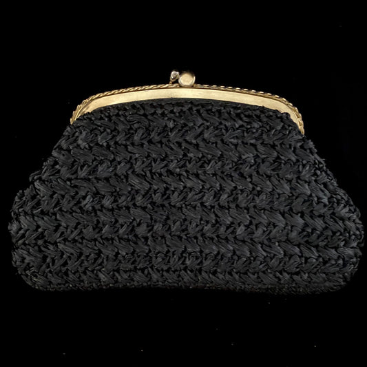 1960s Black Raffia Clutch - Retro Kandy Vintage