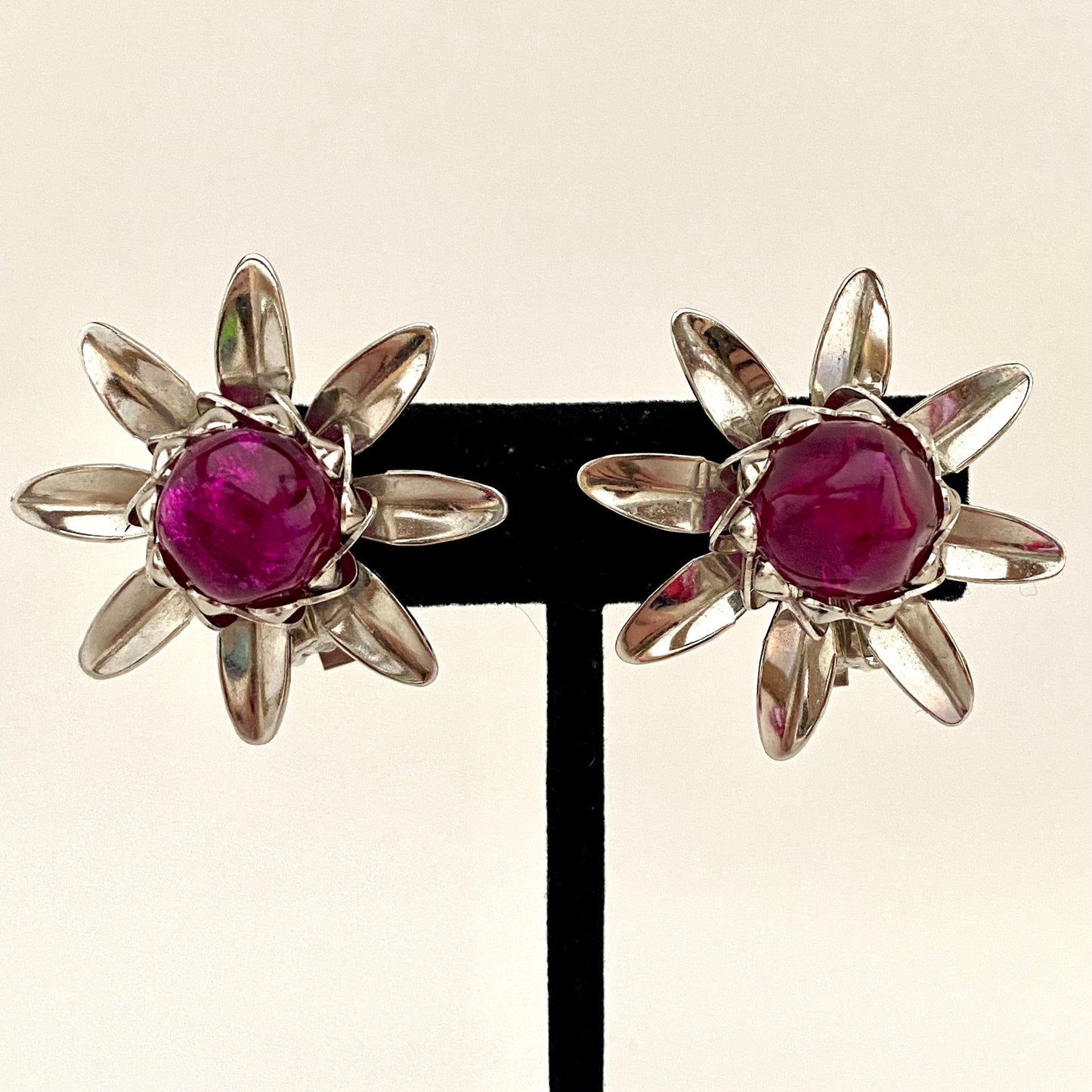 1960s Large Flower Clip Earrings