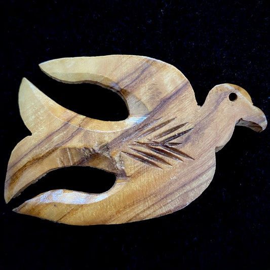 1970s Wooden Dove Of Peace Brooch From Bethlehem