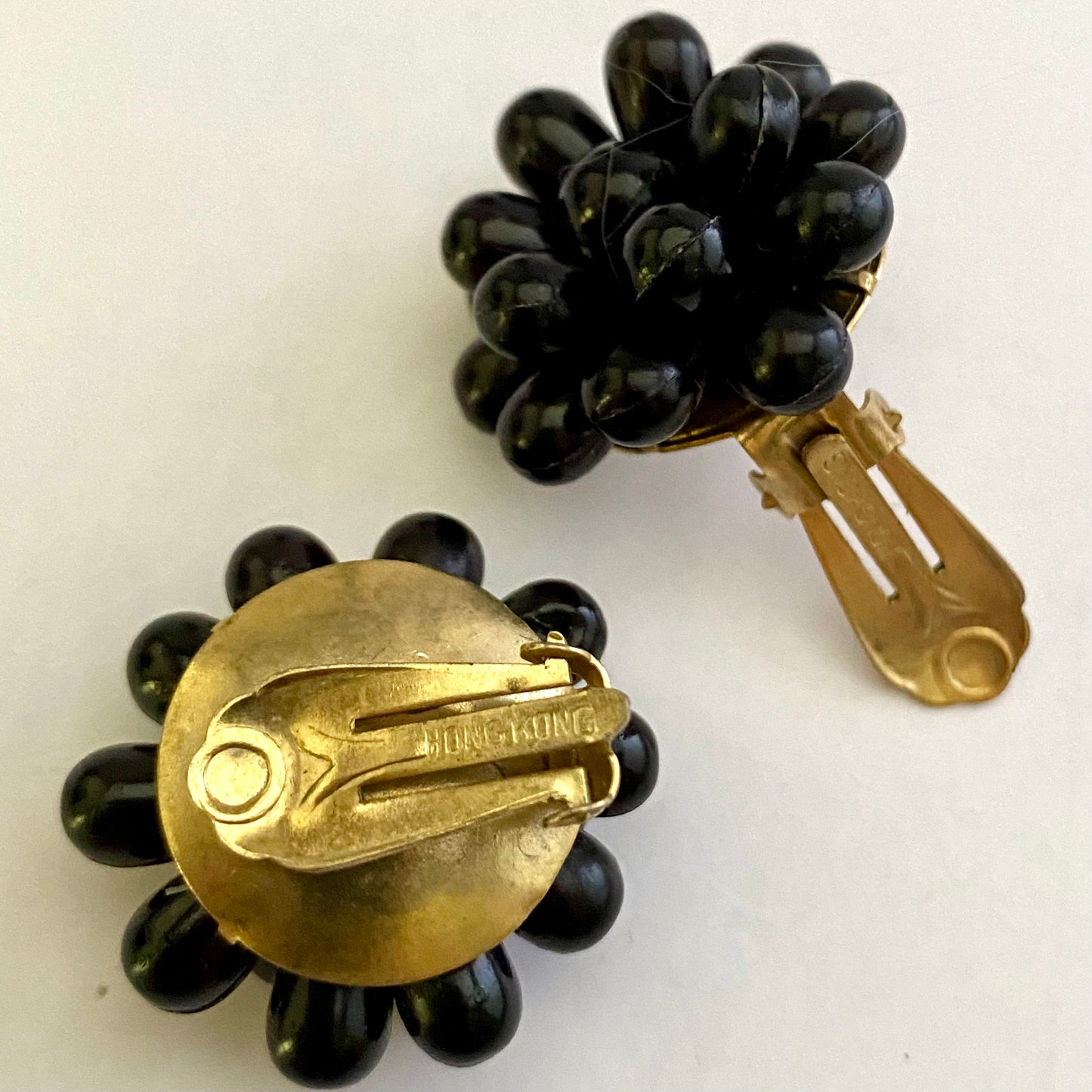 1960s Hong Kong Black Bead Earrings