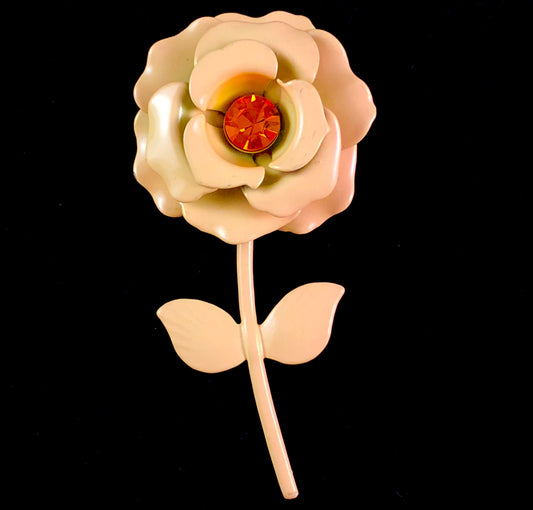 Late 60s/ Early 70s Pale Peach Enamel Flower Brooch - Retro Kandy Vintage