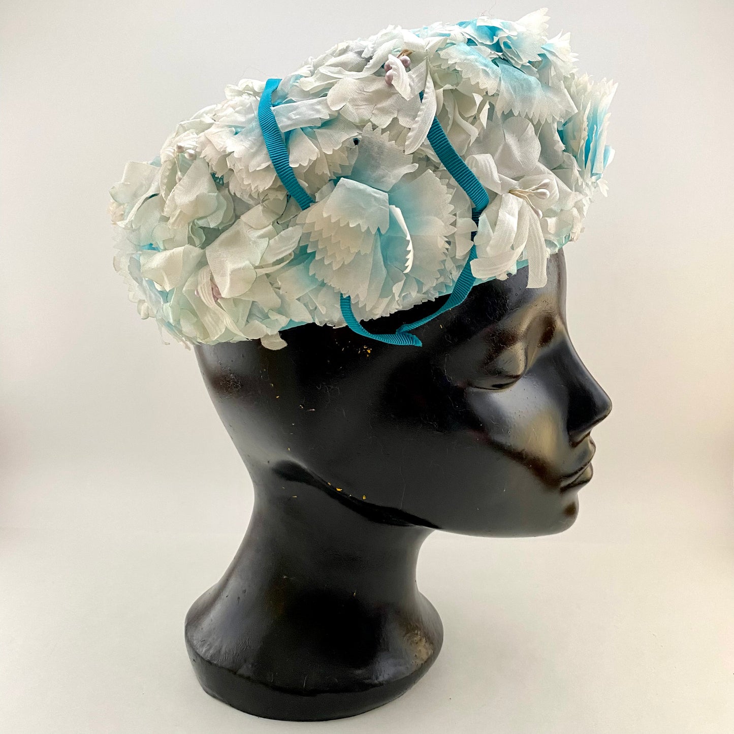 Late 50s/ Early 60s Aqua Faux Flower Hat