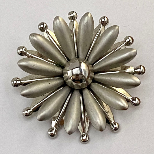 1960s Silver-Tone Flower Brooch