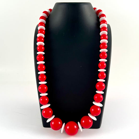 1980s Red & White Bead Necklace