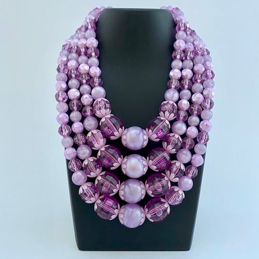 1960s 4-Strand Purple Bead Necklace