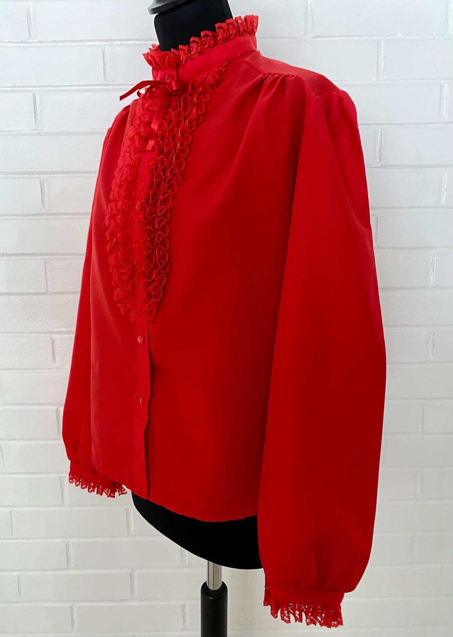 1980s Rhapsody Red Ruffled Blouse