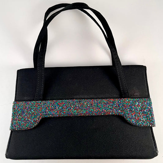 Late 50s/ Early 60s Black Fabric & Glitter Handbag