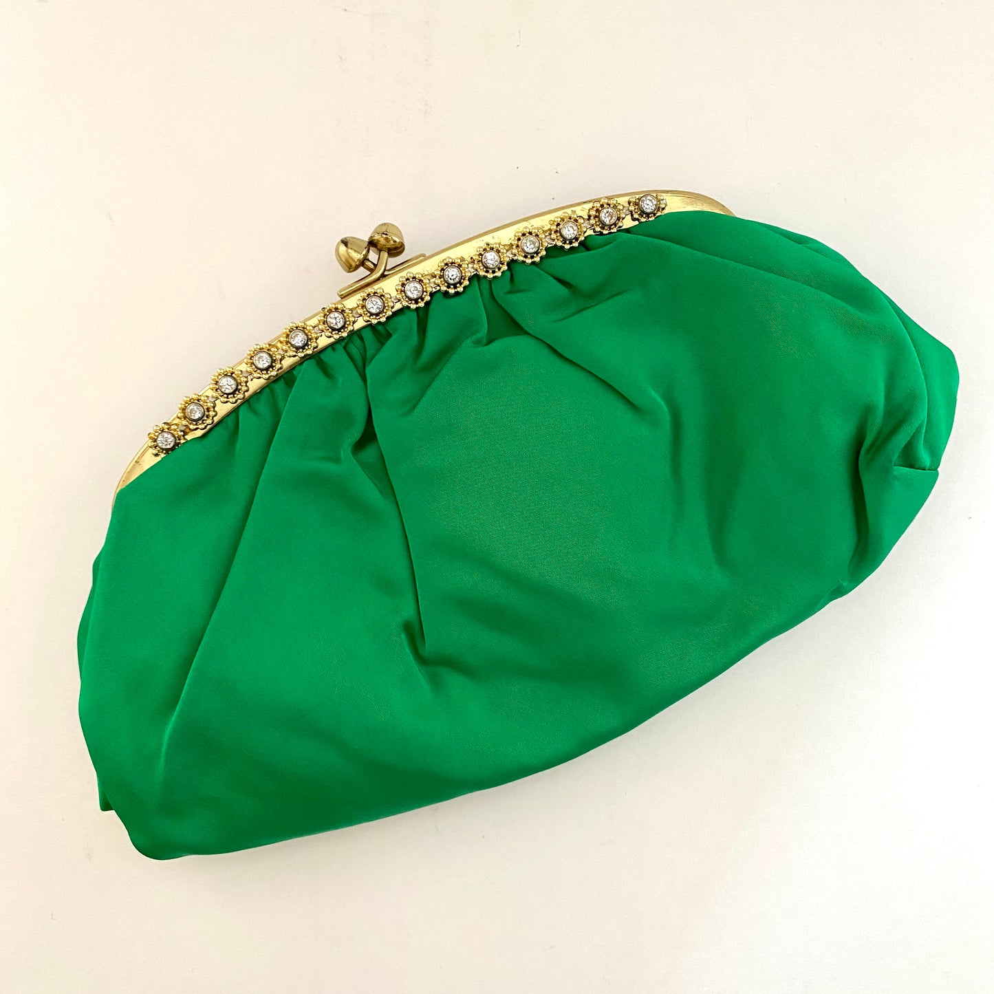 1960s Green Satin Taffeta Fabric Clutch