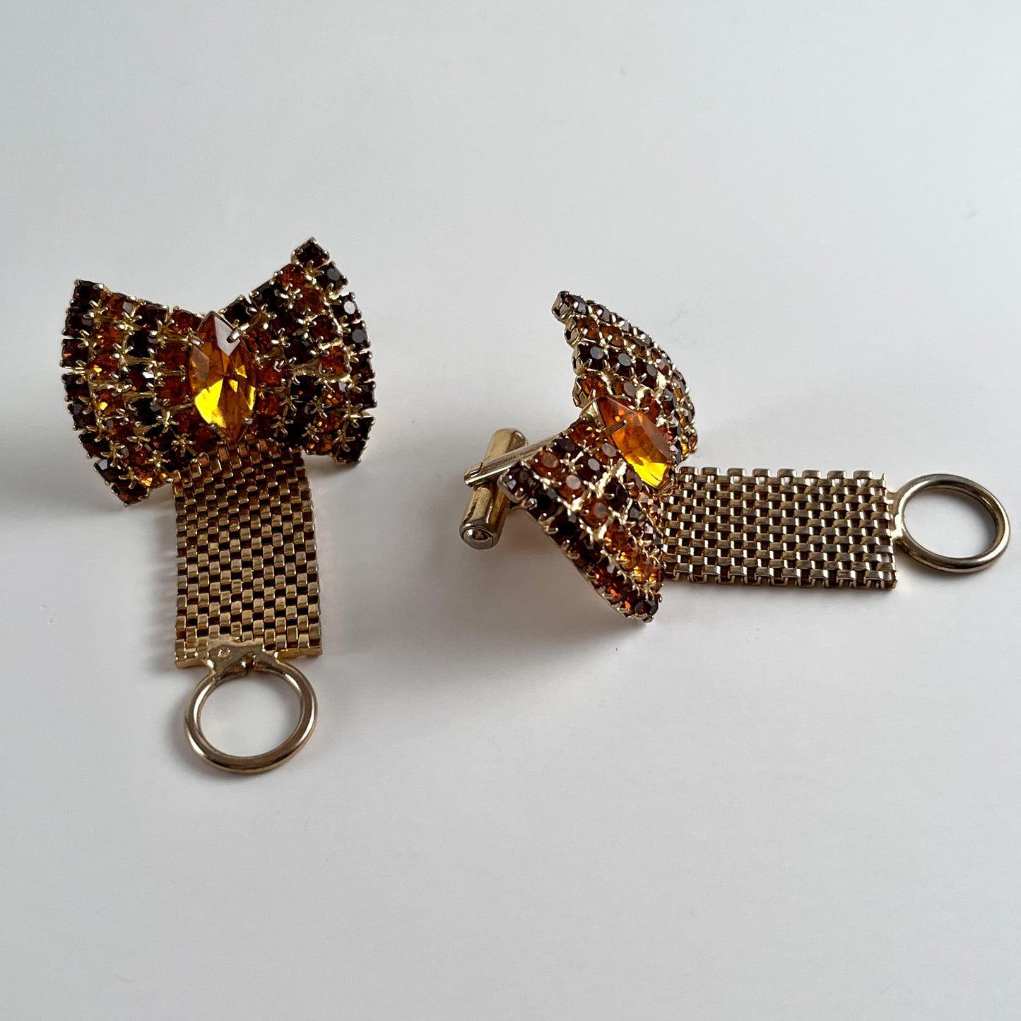 60s/70s Topaz & Brown Rhinestone Bow Cuff Links