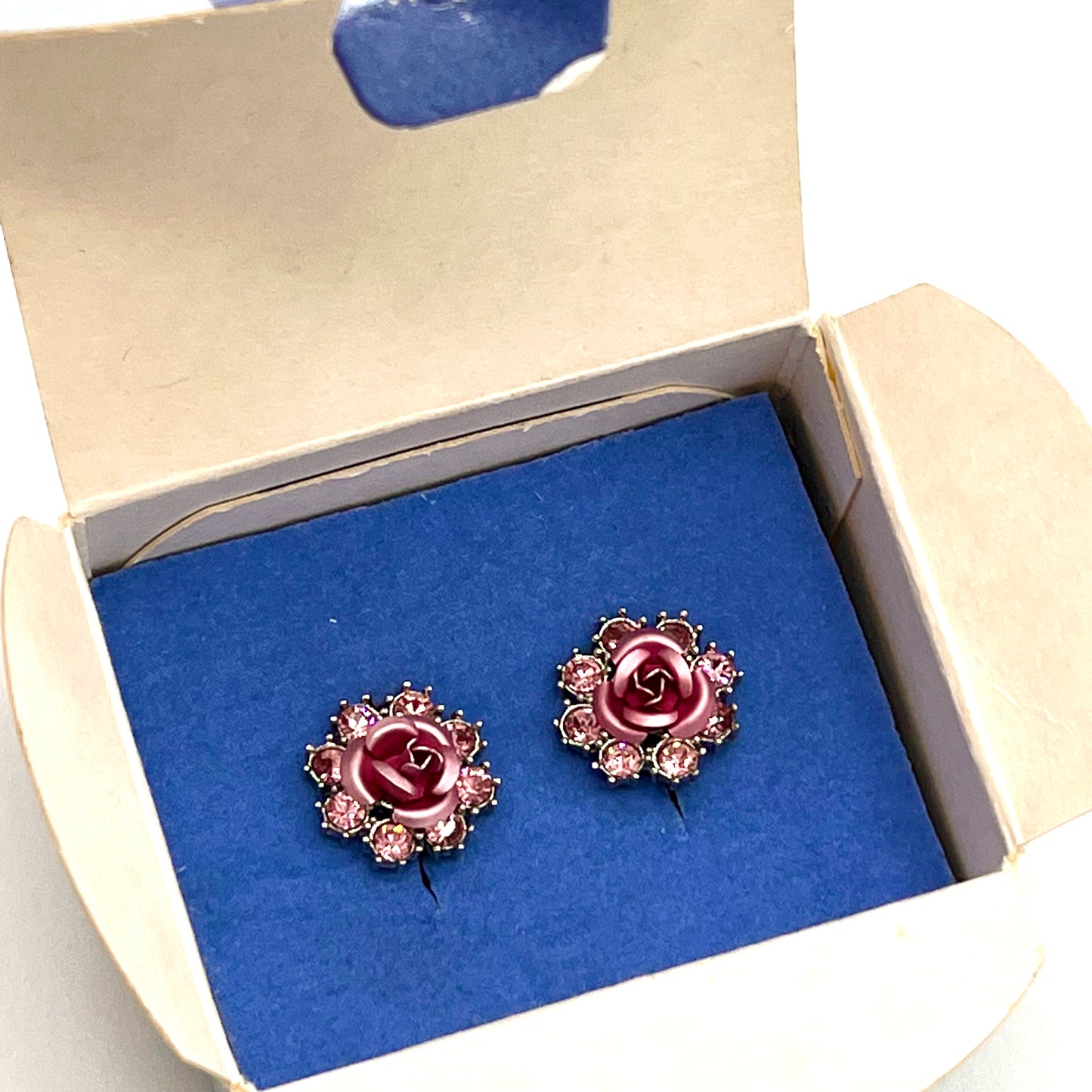 2002 Avon Pink Metal Rose Earrings