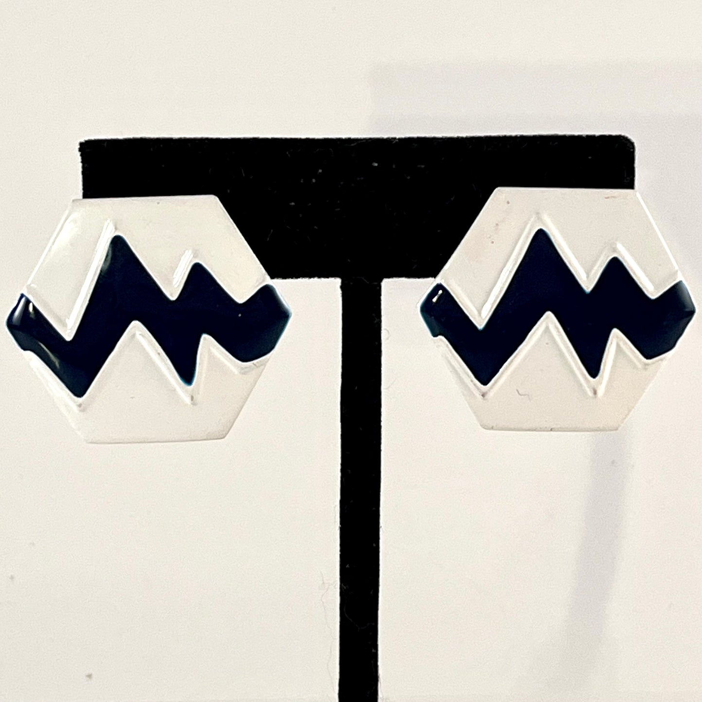 1980s Navy & White Enamel Earrings