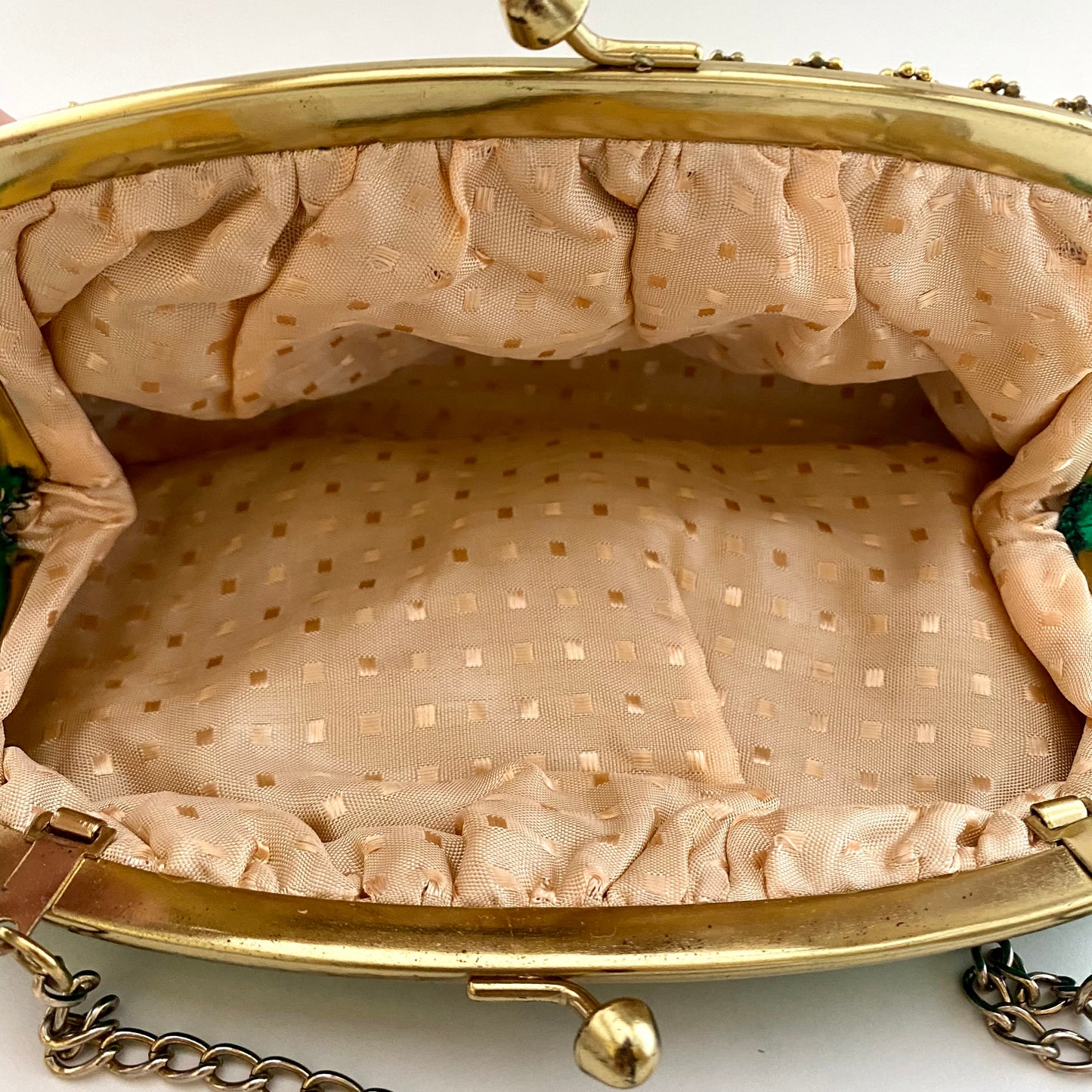 1960s Green Satin Taffeta Fabric Clutch