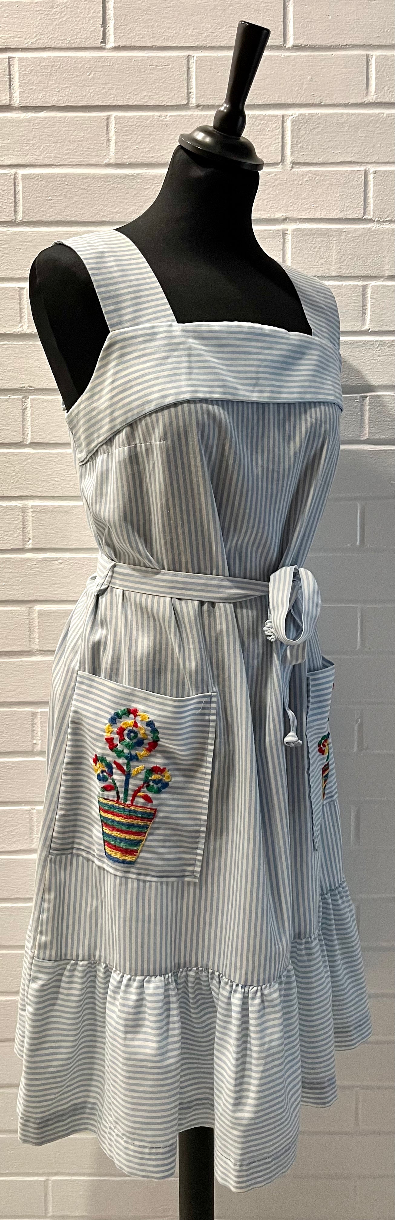 1960s Striped Embroidered Sundress/ Housedress