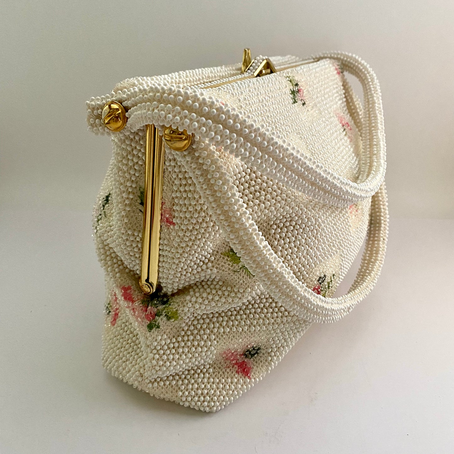 1950s Pink Flower Lumured Handbag