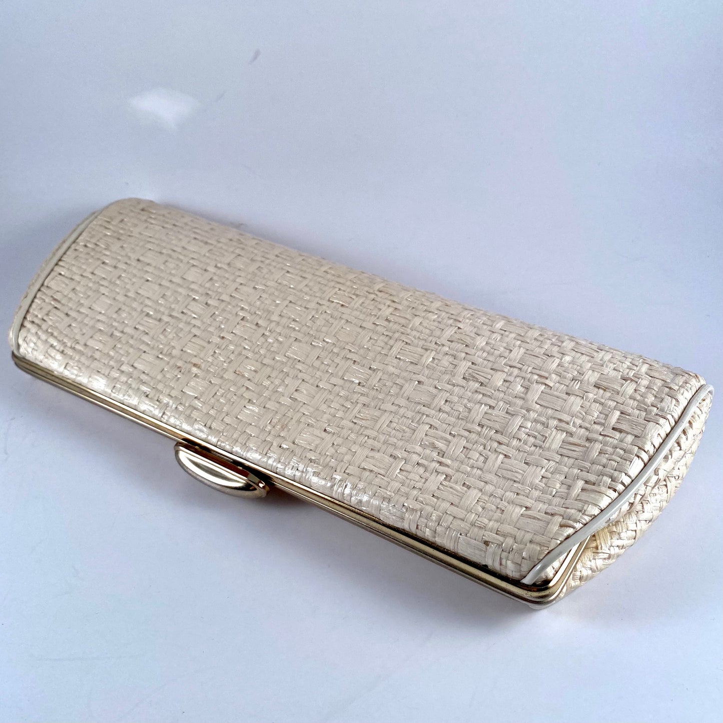 1960s Woven Ivory Clutch With Chain Handle Option