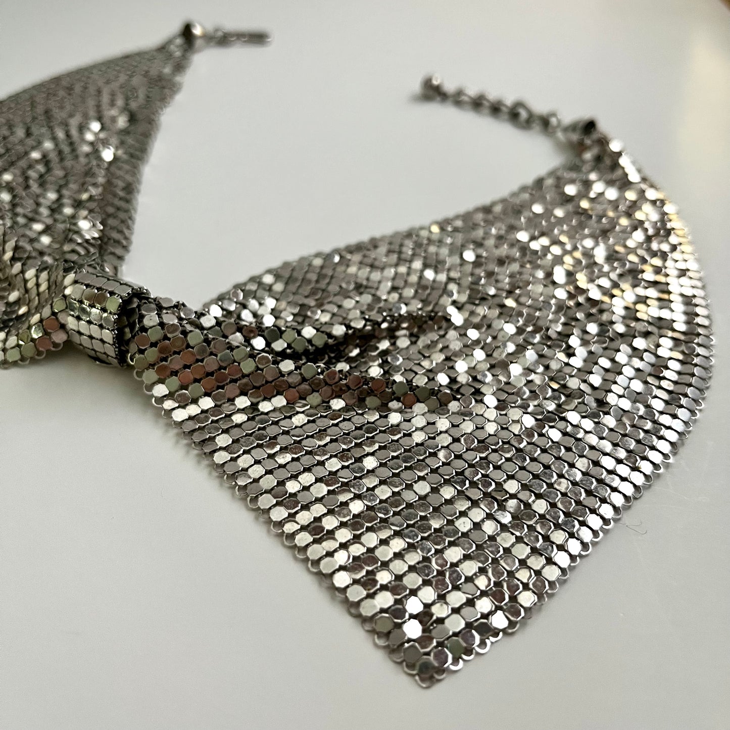 1980s Silver Mesh Chainmaille Choker Necklace