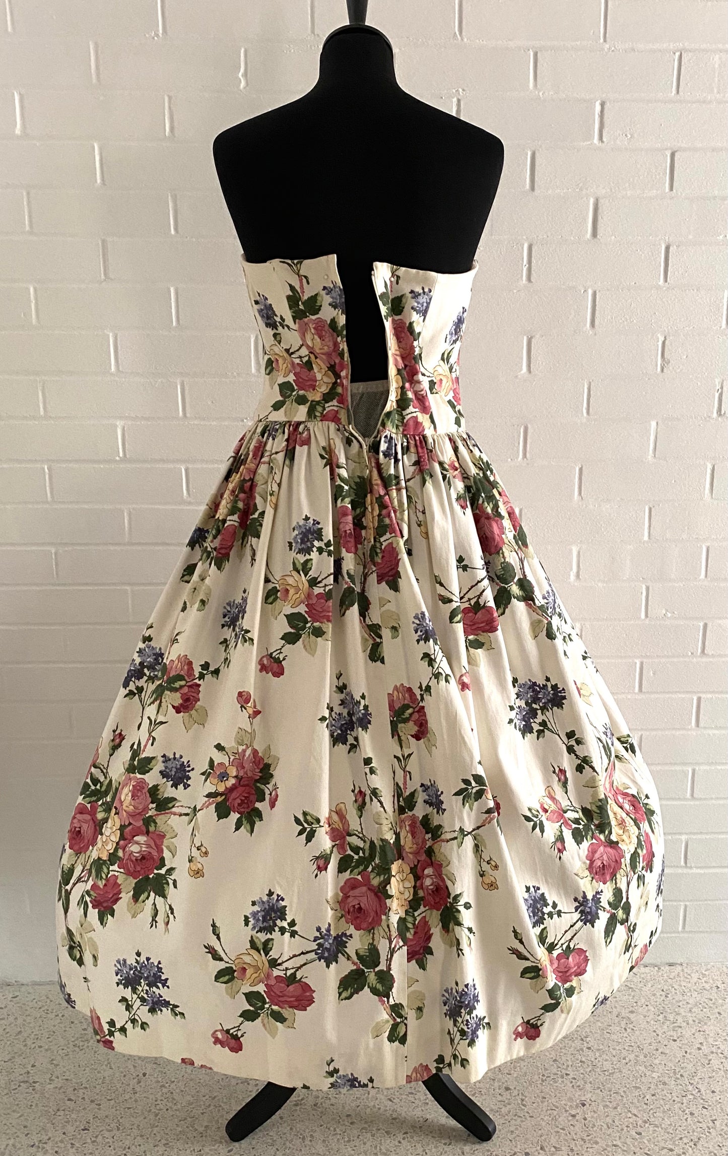 1980s S.G.Gilbert Strapless Flowered Dress