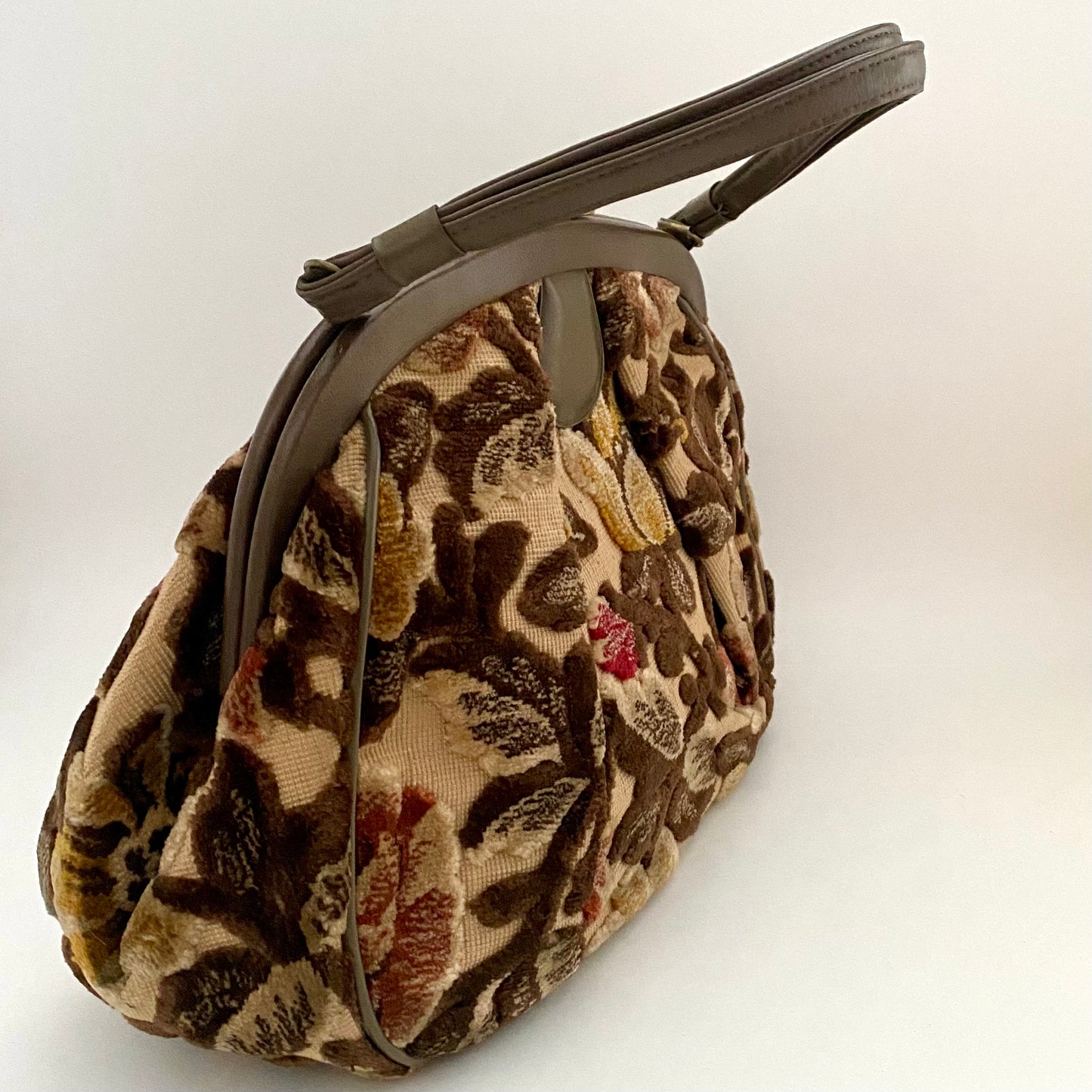 1960s Brown Flowered Carpet Handbag