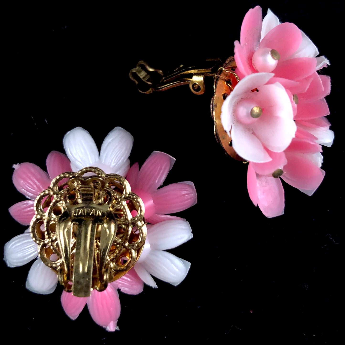 1960s Japan Pink Flower Earrings - Retro Kandy Vintage