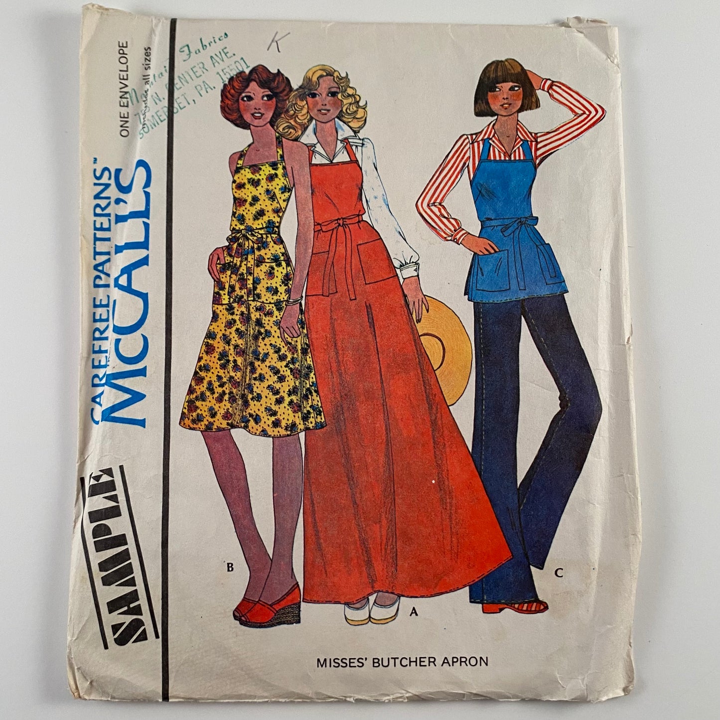 1970s McCall's Misses' Butcher Apron Sample Pattern- Uncut