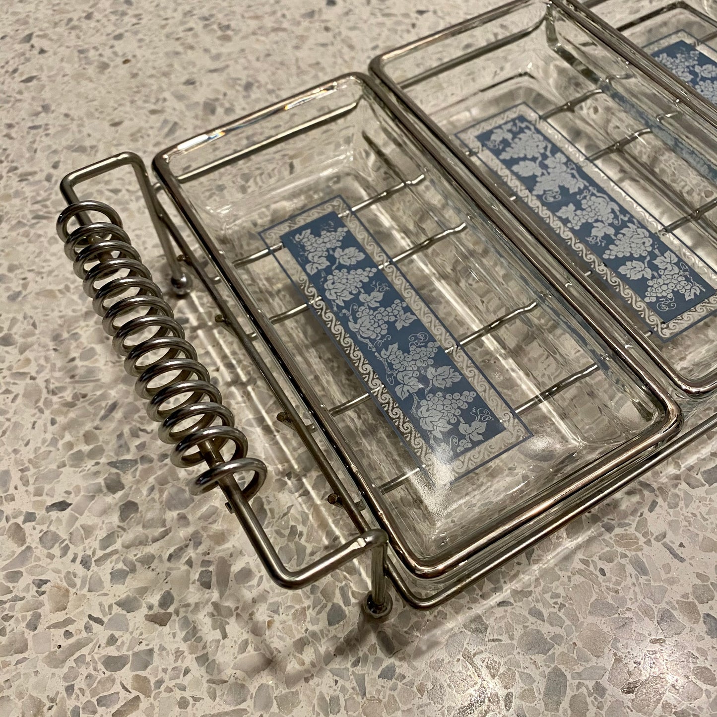 1960s Glass Serving Trays with Metal Stand