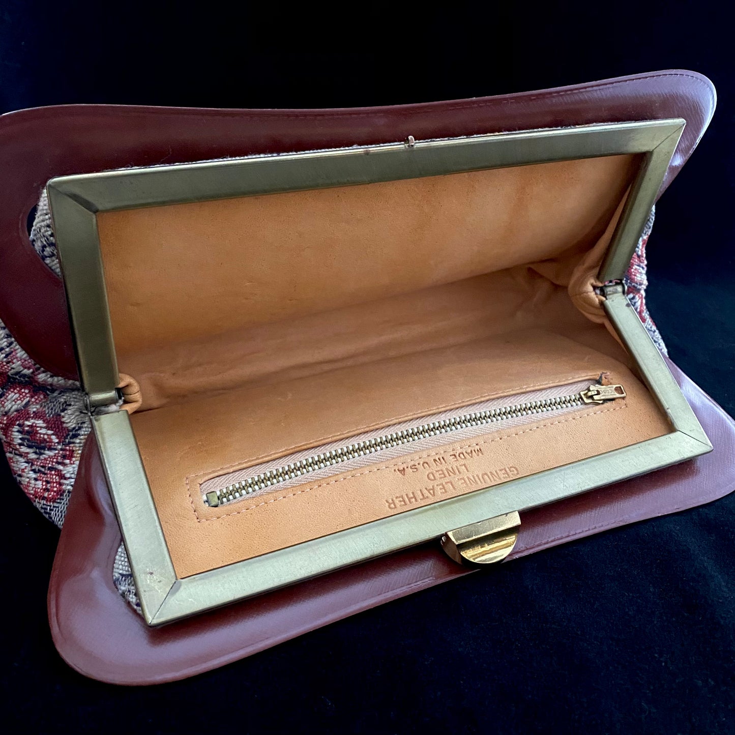 1970s Tapestry Clutch With Leather Lining